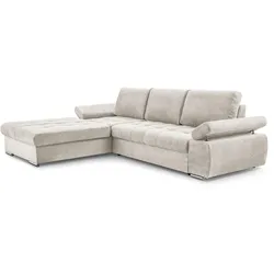 ECKSOFA SANDRO Beige Geflochtener Stoff mit Schlaffunktion