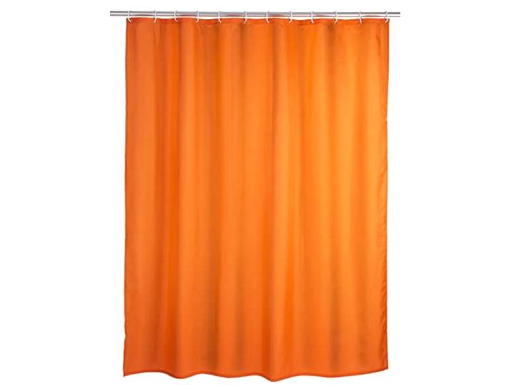 WENKO Rideau de douche anti-moisissure orange\, rideau textile avec effet anti-moisissure pour la salle de bain\, lavable\, hydrofuge\, avec anneaux pour fixation à la barre de douche\, 180 x 200 cm