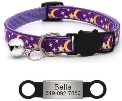 Uplifted Finds Customized Reflective Star Moon Cat Collar purple
