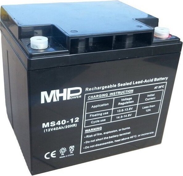 MHPower MS40-12 AGM loodaccu, 12V/40Ah, aansluiting T1 - M6