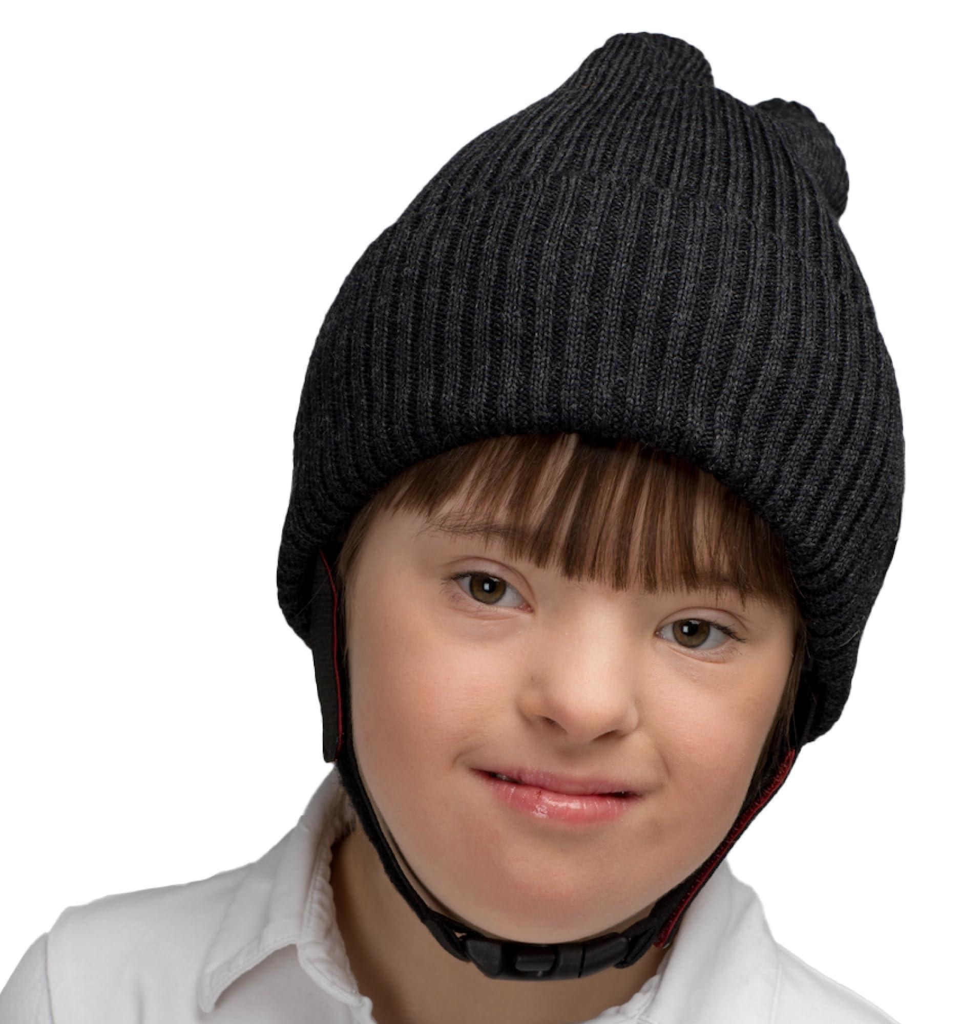 Kinder-Kopfschutz Beanie, Anthrazit, 53-55 cm, weich