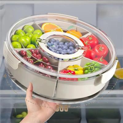 Uplifted Finds Round Rotating Fruit Tray With Lid And Handle Six Compartment Snack Organizer Round Rotating Fruit Tray With Lid And Handle Six Compartment Snack Organizer