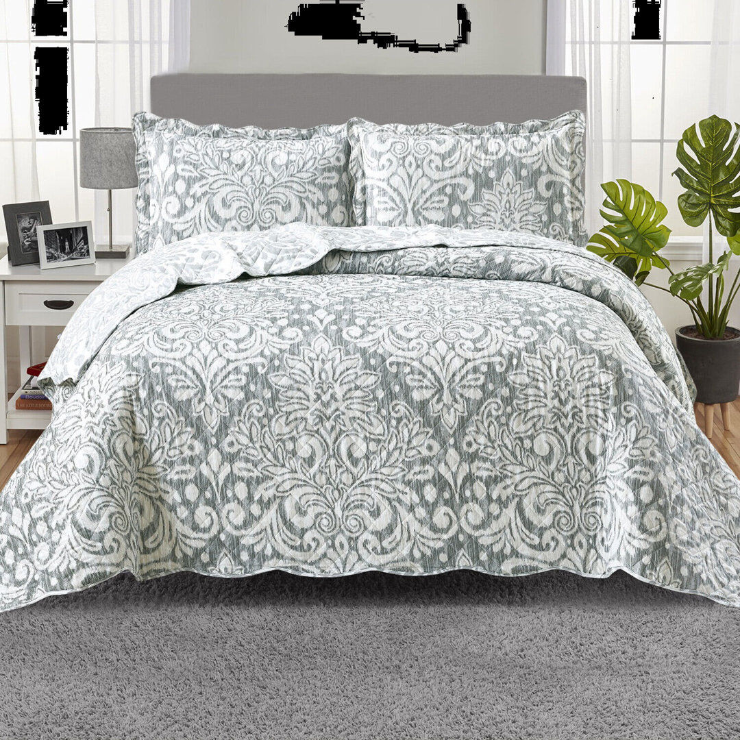 Latitude Vive Cammeron Floral Bedspread with Pillowcases Grey Single
