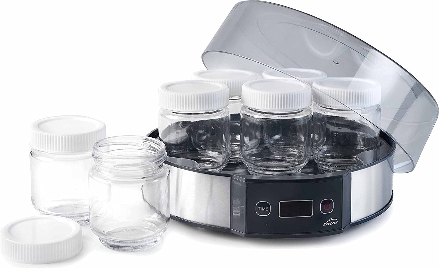 Lacor 69245 yoghurtmaker met 7 liter capaciteit, kristalafdekking en timer, inclusief vaatwasmachinebestendige kom