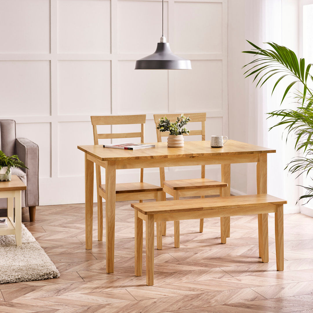 Canora Grey Alissah Rubberwood Extending Dining Table Set - Traditional Rustic Farmhouse Style Oak 6