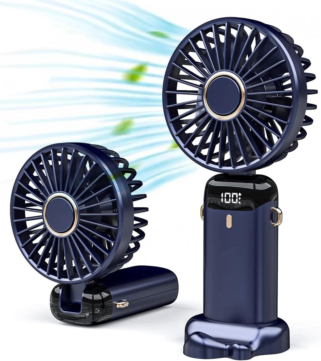Oplaadbare mini handventilator met sleepmode, blauw