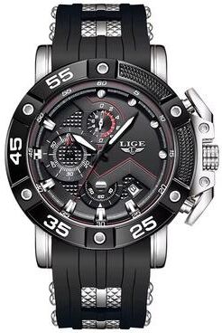 Inspired Finds LIGE Big Dial Military Sport Quartz Watch For Men silver Black