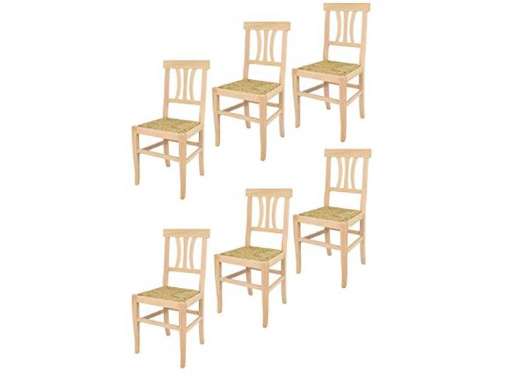 t m c s Tommychairs - 6er Set Stühle Artemisia für Küche und Esszimmer, robuste Struktur aus poliertem Buchenholz, unbehandelt und 100% natürlich, Sitzfläche aus echtem Stroh