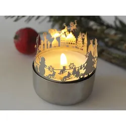Aufsatz für Teelicht im Schmuckumschlag Edelstahl silber Weihnachtszeit 4 cm