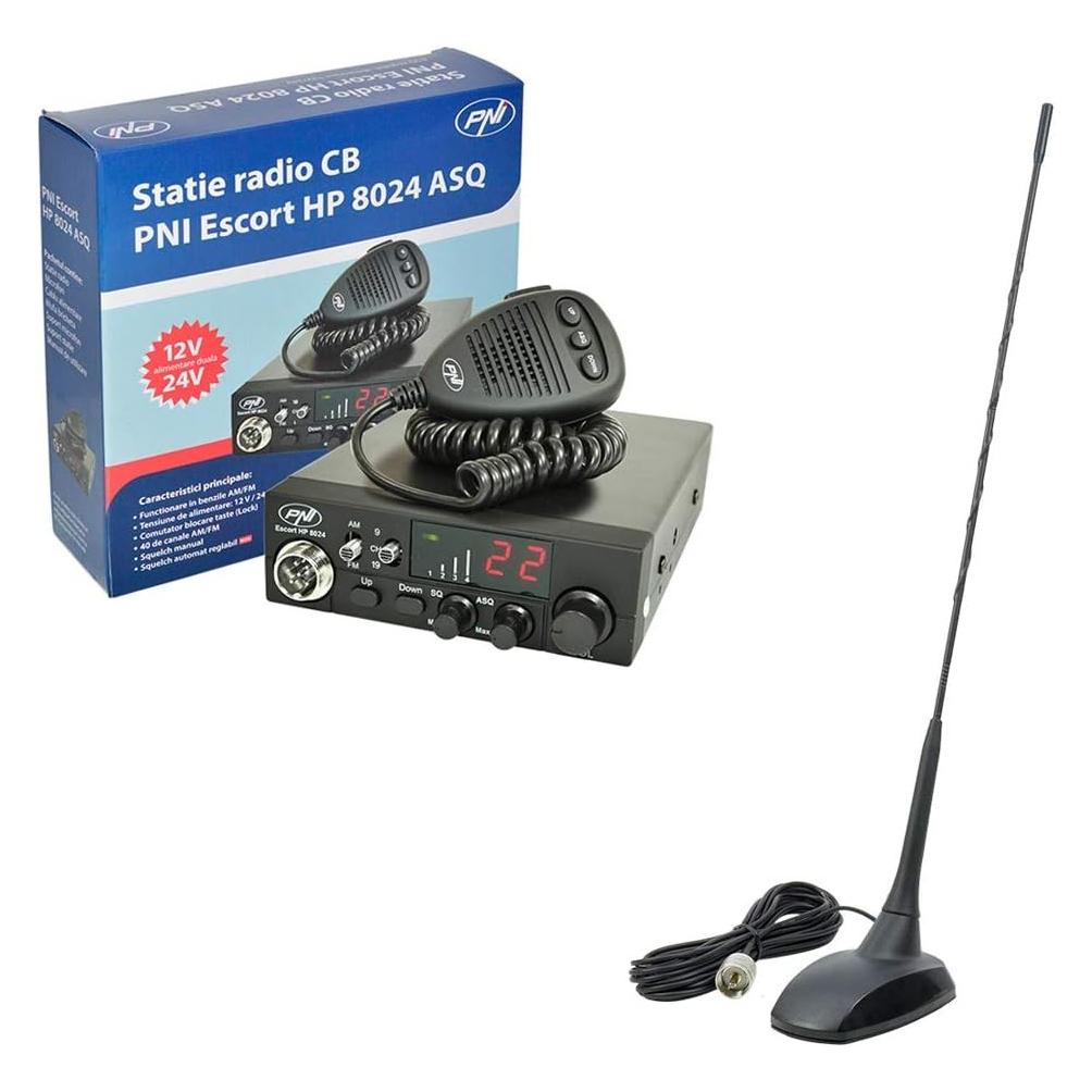 PNI CB ESCORT HP 8024 ASQ-Funkpaket + Extra 48 CB-Antenne mit Magnet (10 km) (43698274)