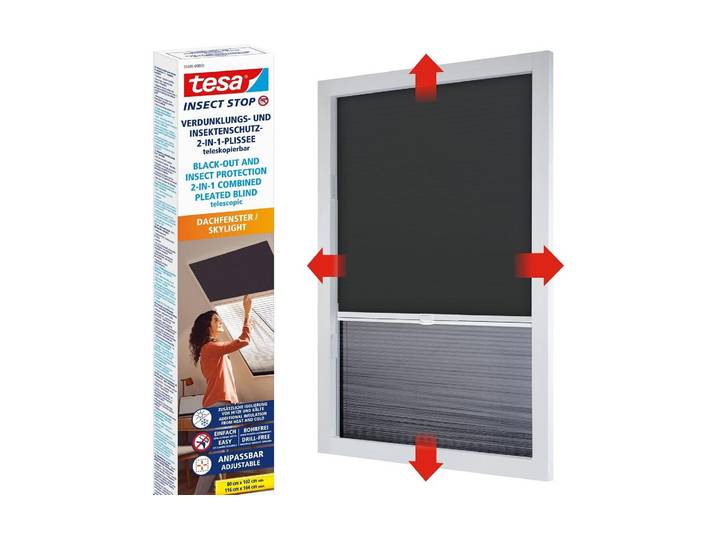Fliegengitter-Gewebe TESA 2-in-1-Plissee Dachfenster , schwarz, B:164cm H:116cm, Insektenschutzgitter, Fliegengitter-Gewebe