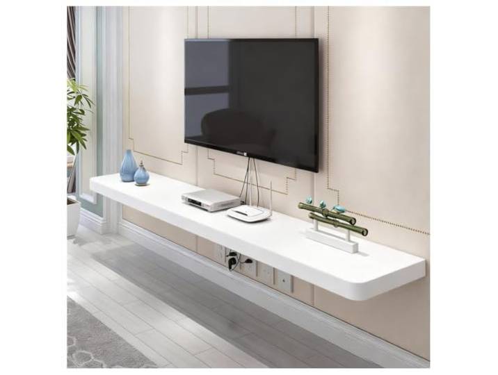 Sxlawesom TV-Regal Wanddekoration Wandmontiertes, schwebendes TV-Lowboard Medienkonsole aus Holz für das Wohnzimmer Schweberegal(Weiß,80x24x2.5cm)