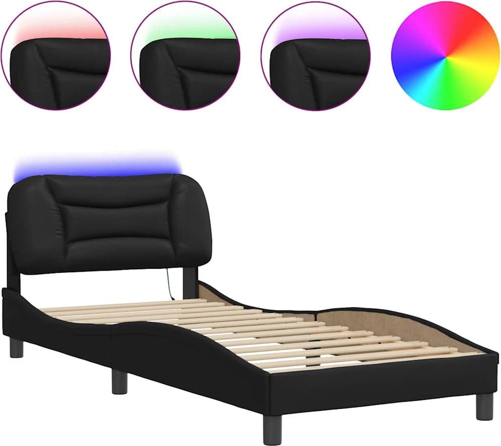 vidaXL Bedframe Hvar met LED-verlichting, zwart, 90x200 cm
