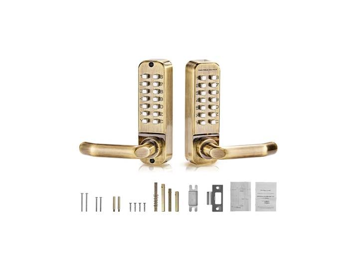 Serrure de porte mécanique sans clé SucceBuy, serrure de porte mécanique à 14 touches, poignée de serrure de porte à clavier mécanique, serrure double face
