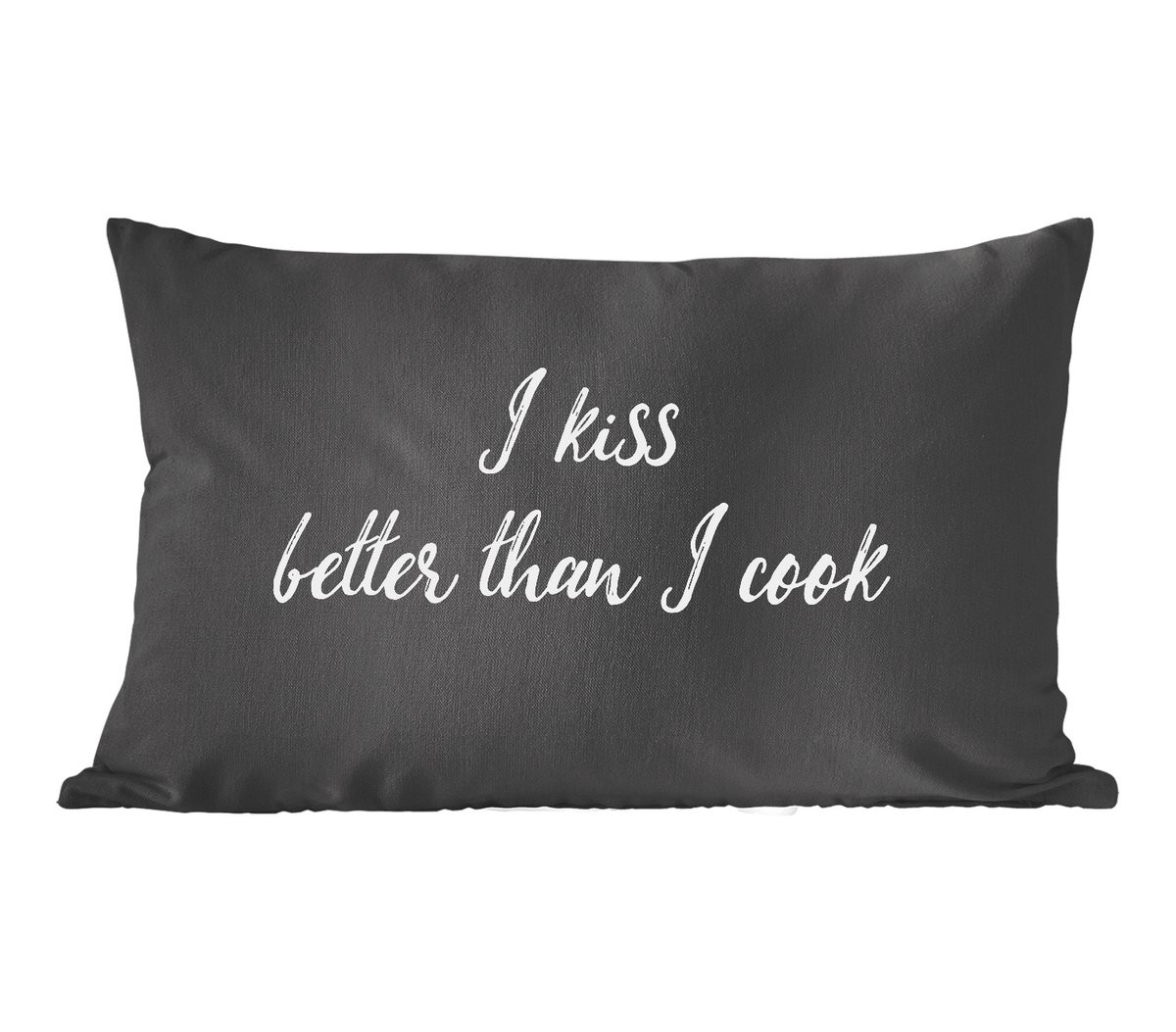PillowMonkey Sierenkussen met Quote I kiss better than I cook, 60 x 40 cm