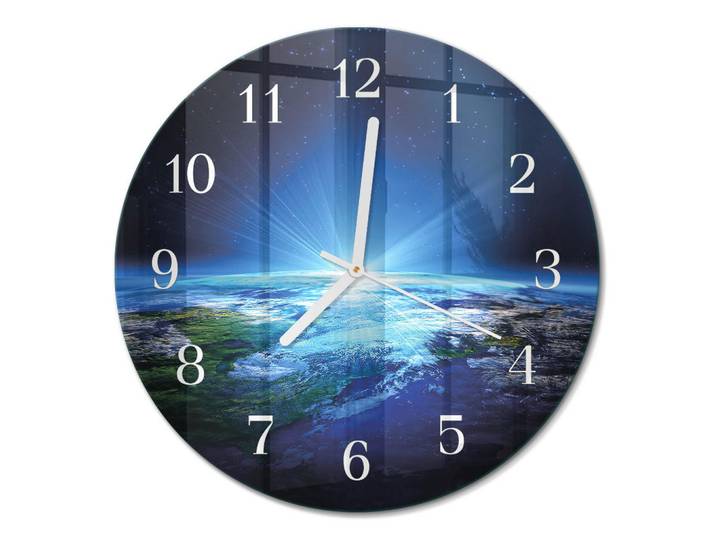 Tulup Wanduhr fi30 cm - Das Universum der Erde, Blau, Glas, Rund, 30x30x0.4 cm, Dekoration, Uhren, Wanduhren