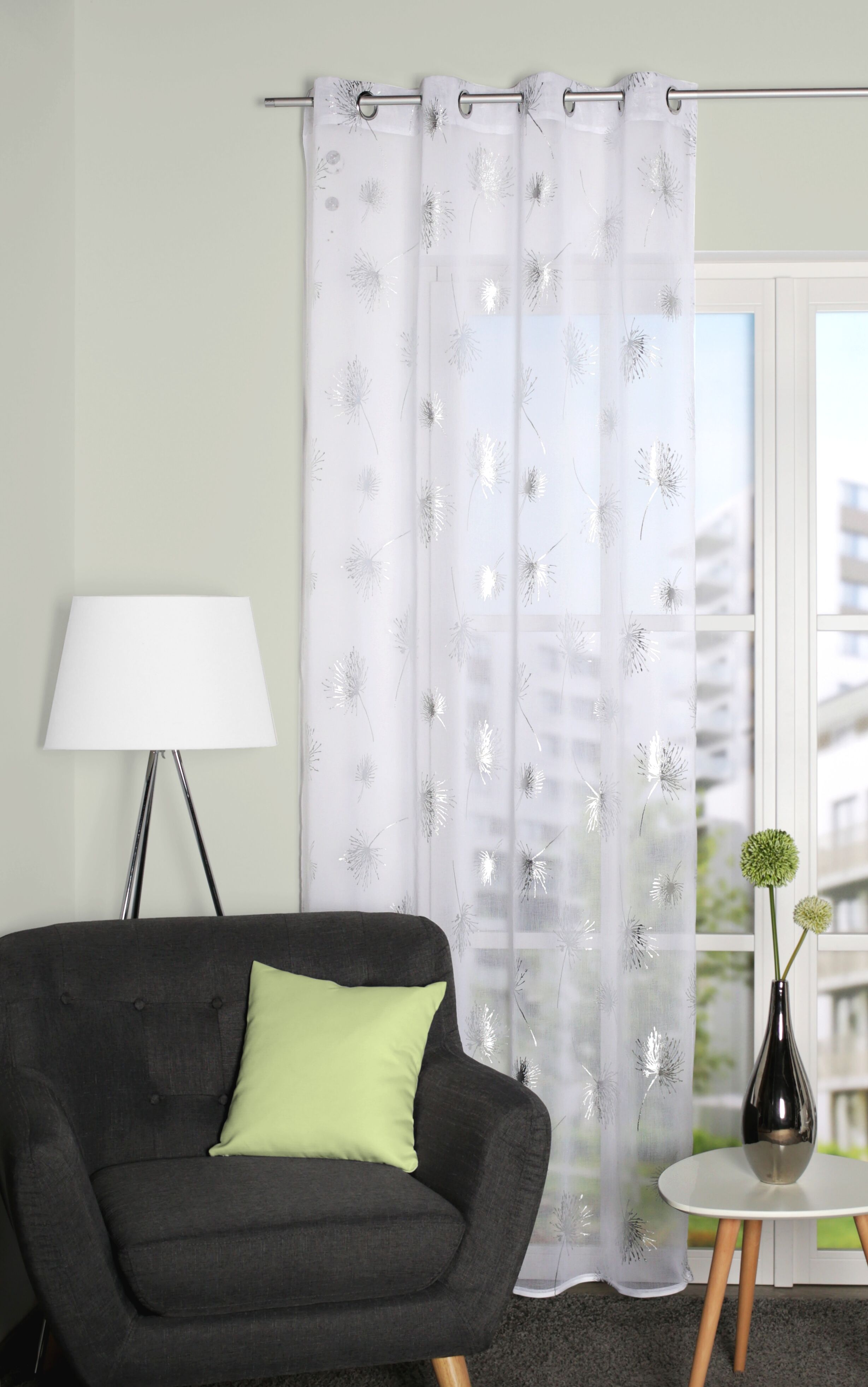 Gardine HOME WOHNIDEEN "MESUT, 1 Stück, Ösen, halbtransparent, bedruckt", silber, B:135cm H:245cm, Polyester, Polyester, Gardinen, Gardine, bedruckt