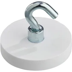 Gummierte Magnete mit Haken 31 mm | weiß, Neodym, Gummi, Stahl