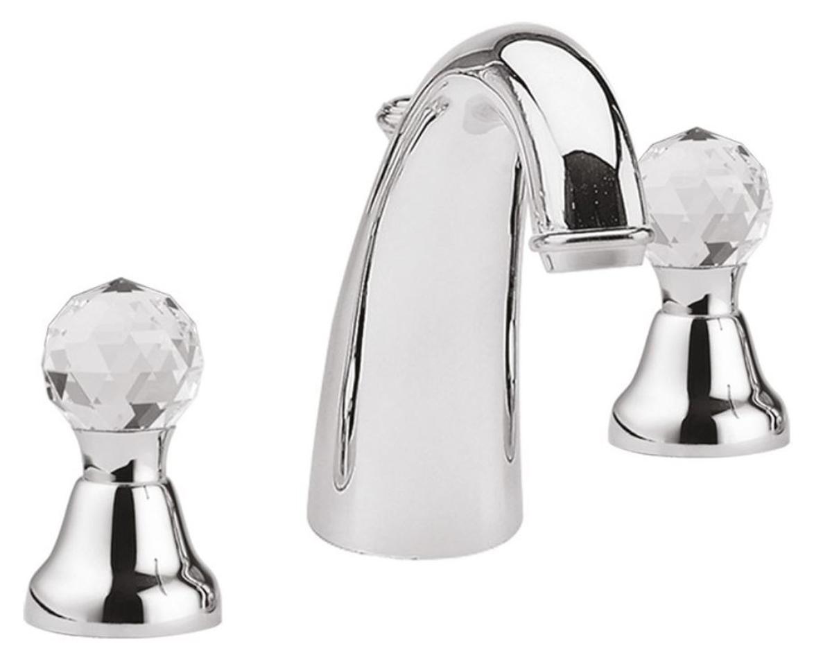 Casa Padrino Luxus Waschtisch Armatur Dreilochbatterie mit Swarovski Kristallglas Silber