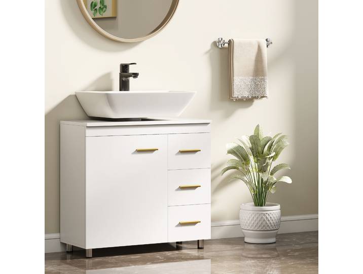 HOMCOM Meuble Sous-Lavabo 3 Niveaux MDF Blanc
