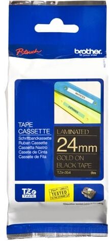 Brother TZe-354 - 24 mm fita laminada dourado sobre preto (8 m)