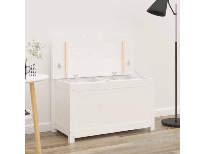 Sitzbank Weiß 80x41x77 cm Massivholz Kiefer mit Stauraum und Rückenlehne Kastenbank mit Stauraum, Rückenlehne für Komfort, robustes Kiefernholz, belastbar bis 110 kg, einfacher Zusammenbau