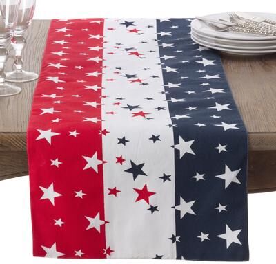 Saro Lifestyle Stars & Stripes Table Runner - Patriotic Americana Table Linen for Memorial Day, Fourth of July & Holiday Entertaining