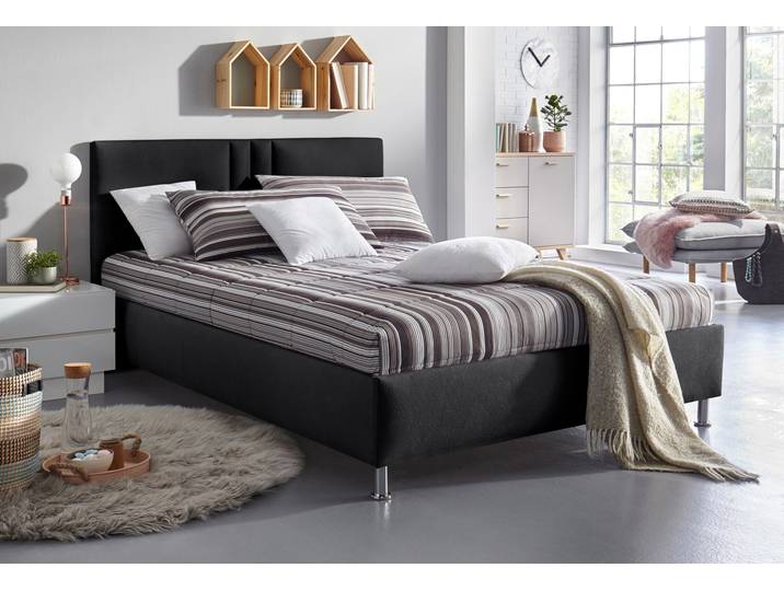 Polsterbett, 150x210 cm, Microfaser, Schwarz, Mit LED-Beleuchtung, Modern