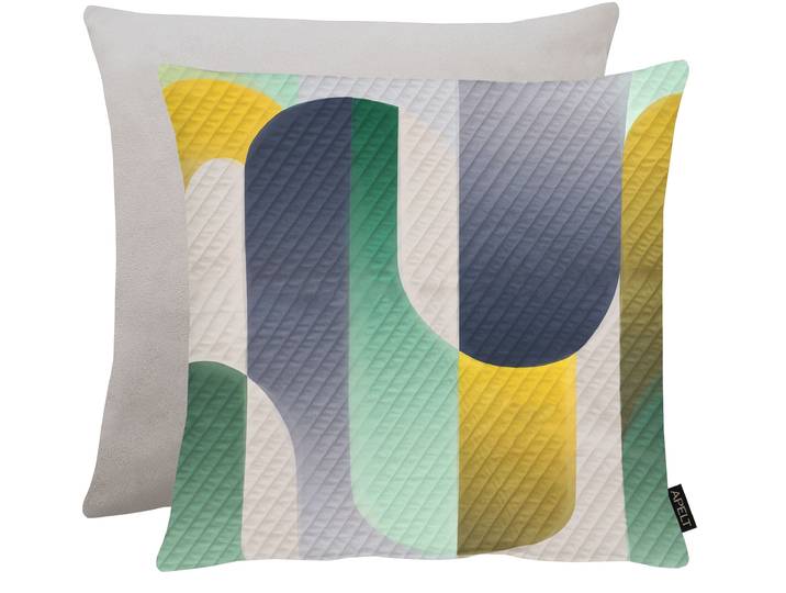 Dekokissen APELT Ben , gelb (grau, blau, gelb, grün, bedruckt), B:48cm H:5cm L:48cm, Polyester, Dekokissen_Sitzkissen_Kissenhüllen, Dekokissen