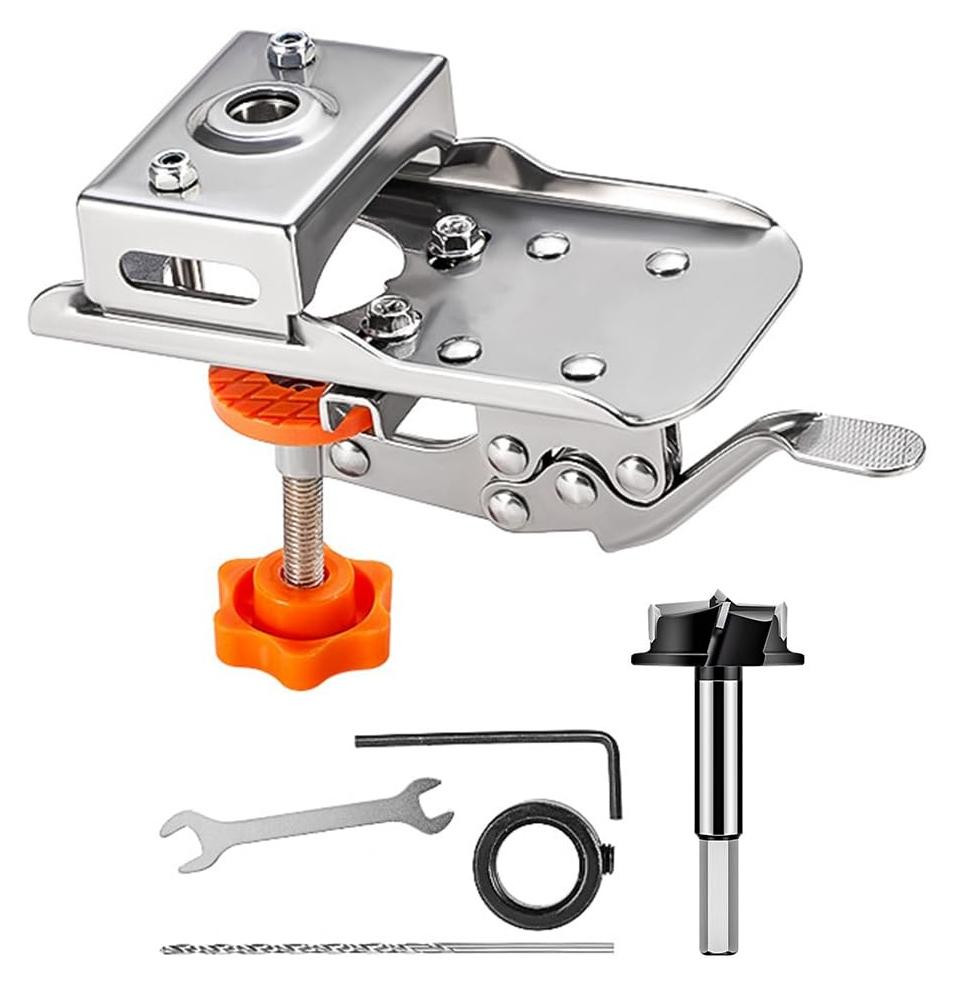 Scharnier Jig Kit Roestvrij Staal 35mm met Verstelbare Marges 3-7mm en Boor voor Kastdeuren