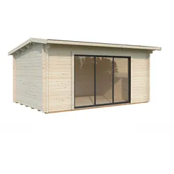 Palmako Gartenhaus Ines 13,7 m2 Slide Plus mit Isolierglas-Schiebetür - 44 mm Transparent tauchgrundiert