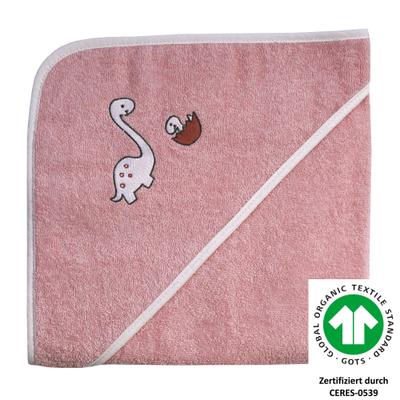 Kapuzenhandtuch WÖRNER "Dinofamilie", rosa, B:100cm L:100cm, Frottee, Frottee, Handtücher, Biobaumwolle, mit Kapuze, maschinenwaschbar, trocknergeeignet