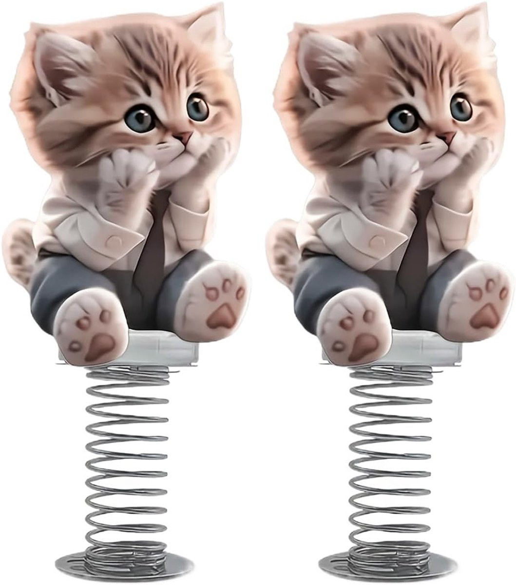 Set van 2 Wobbelende Kat Bump Figuren - Dansende Decoratie voor je Auto Dashboard
