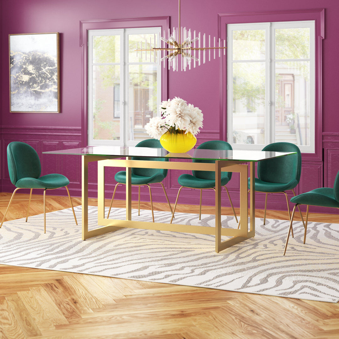 Etta Avenue Lula Rectangular Glass Top Dining Table with Steel Base Clear