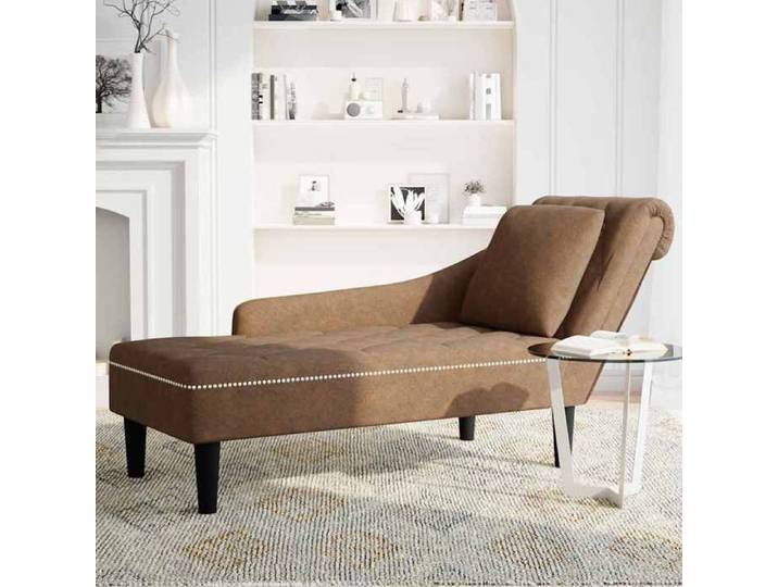 Fauteuil long en similicuir - - Marron - 145x56x70 cm - Accoudoir droit - Coussin inclus - Capitonnage à boutons