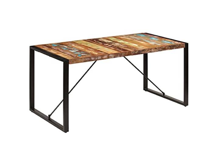 Fisinber Altholz Esstisch 160x80x75 cm Massivholz Küchen Tisch Rustikal Handgefertigter Speisetisch aus echtem Recyclingholz mit robustem Stahlgestell für Esszimmer und offene Wohnbereiche.