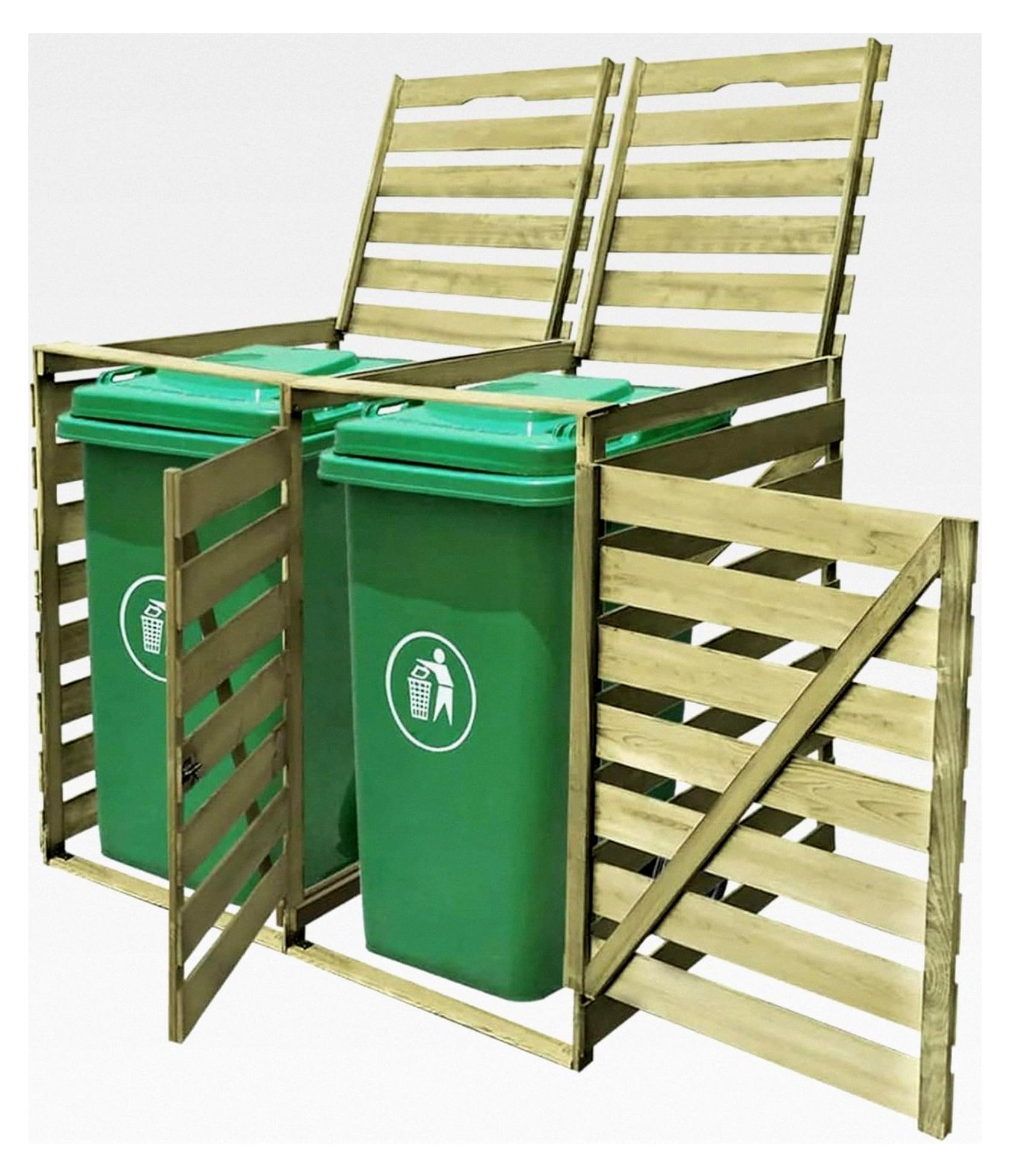 Mülltonnenbox für 2 Tonnen 240 L aus imprägniertem Holz, wetterfester Gartenschrank für Reihenhäuser und Mehrfamilienhäuser