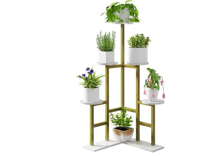 Étagère à plantes 6 niveaux métal doré 108 cm porte-plantes d'angle pour pots salon balcon et jardin