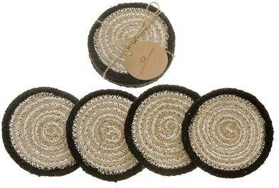 IH Casa Decor 4 PC Round Black Line Braided Coaster