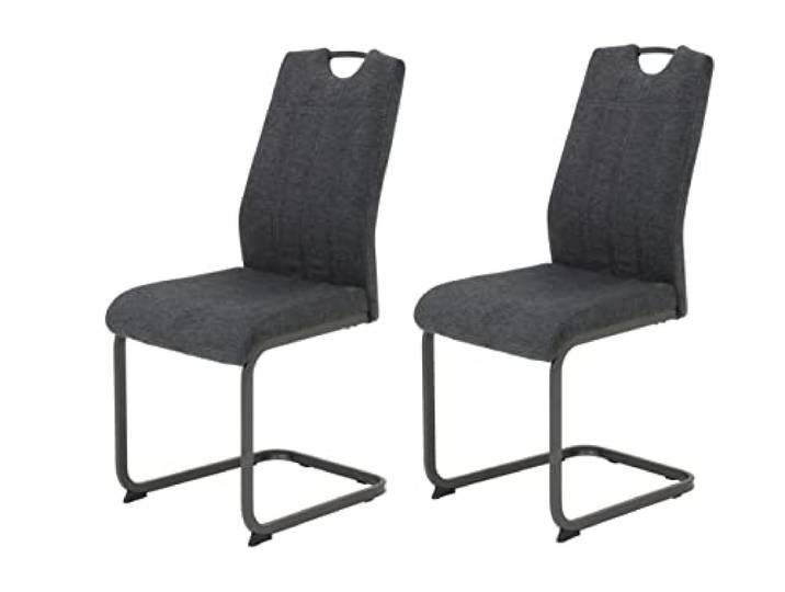 Hela Tische, 2er Set Britta Esszimmerstuhl, Schwingstuhl, Webstoff Mikrofaser, Anthrazit, Metallgestell Grau, Lehne mit Griff