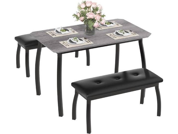 GarveeMore Essgruppe Esstisch-Set fur 4, Esstisch mit 2 Bänke Platzsparend