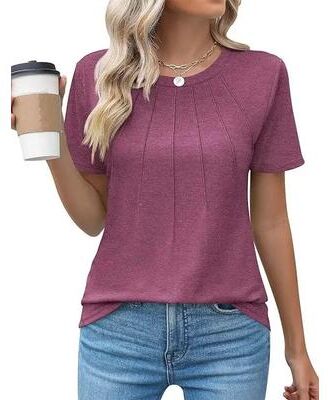 Uplifted Finds Women V Neck Puff Pleated Summer Tunic Blouse Casual Work Top xl burgundy