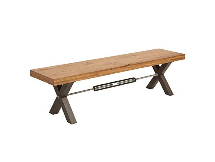 Sitzbank THOR - 180cm - natur - Wildeiche Metall-Beine Industrial massiv montiert geliefert, Unikat, hohe Belastbarkeit, natürliche Maserung, mit Querstrebe, vielseitig einsetzbar