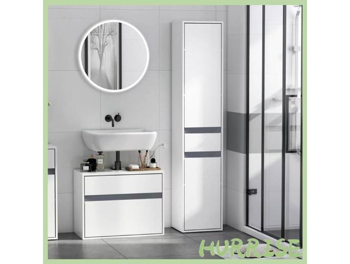 Cocosity Meuble Colonne Rangement Salle De Bain Style Contemporain 2 Placards 3 Étagères Et Tiroir Coulissant Panneaux Particules