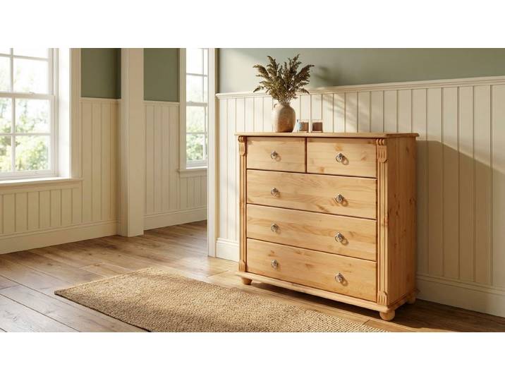 Schubkastenkommode GOODPRODUCT Tessin , beige (natur), B:90cm H:88cm T:38cm, Sideboards, Schubkastenkommode, aus massiver, FSC zertifizierter Kiefer, mit 5 Schubladen