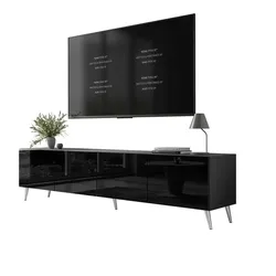 TV-SCHRANK AURA 200 Schwarz Hochglanz – Beinfarbe: Chrom
