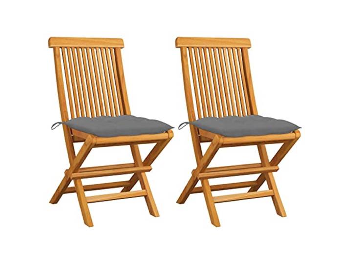 vidaXL Klappstühle mit grauen Kissen, 2 Stück, Massivholz Teakholz