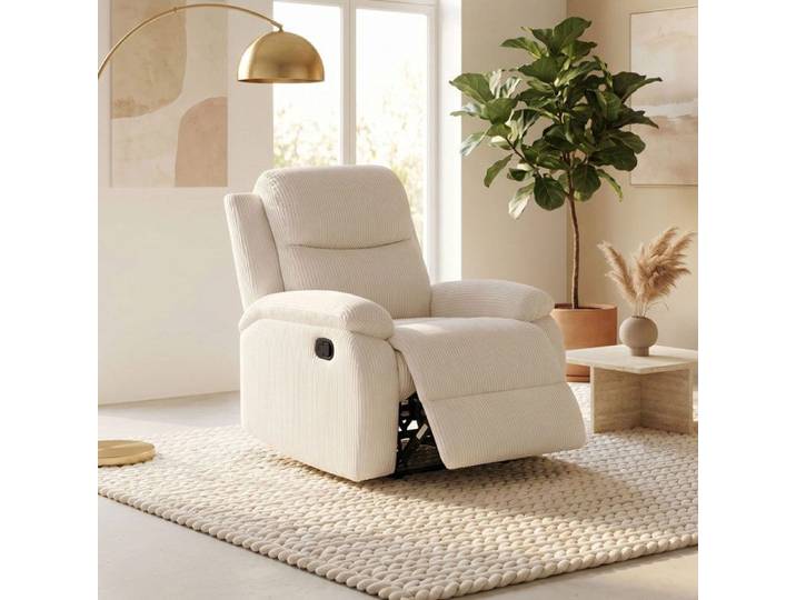 Fauteuil de relaxation manuel en velours côtelé beige - ZOLARA