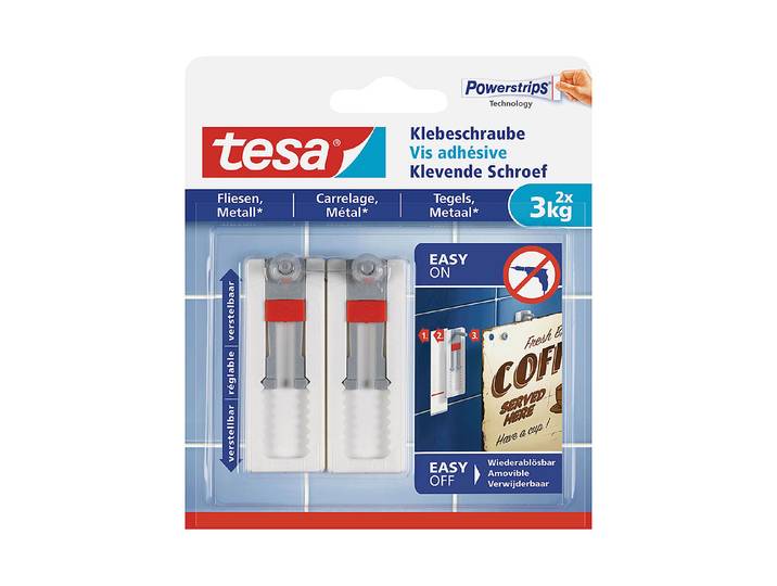 Tesa Verstellbare Klebeschraube für Fliesen und Metall 3 kg 2 Stück