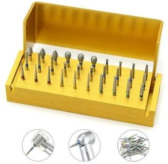 Uplift Essentials 30 Piece Dental Diamond Burs Kit With Aluminum Holder For High Speed Handpiece 30 Piece Dental Diamond Burs Kit With Aluminum Holder For High Speed Handpiece